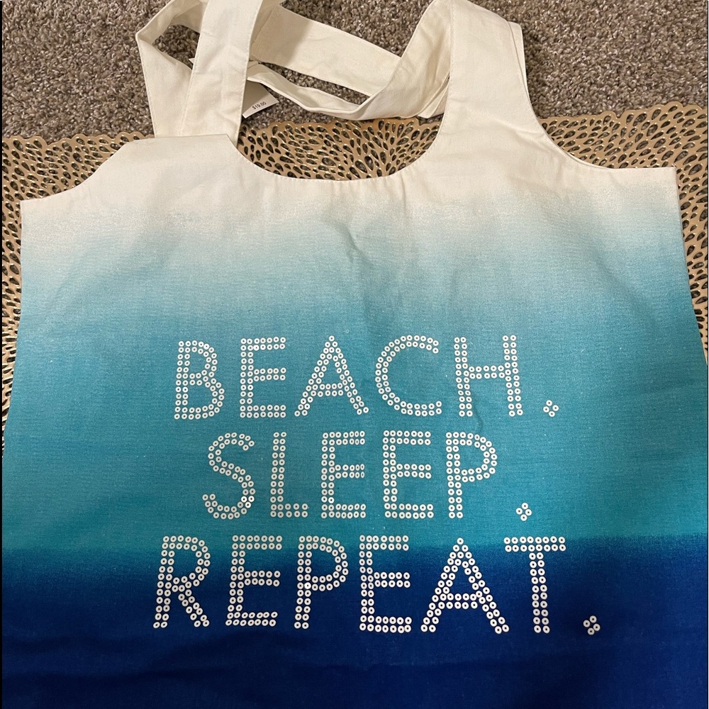 NEW Lane Bryant Beach Sleep Repeat Canvas Tote Bag